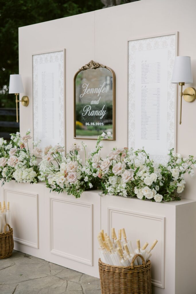 seating chart display with florals